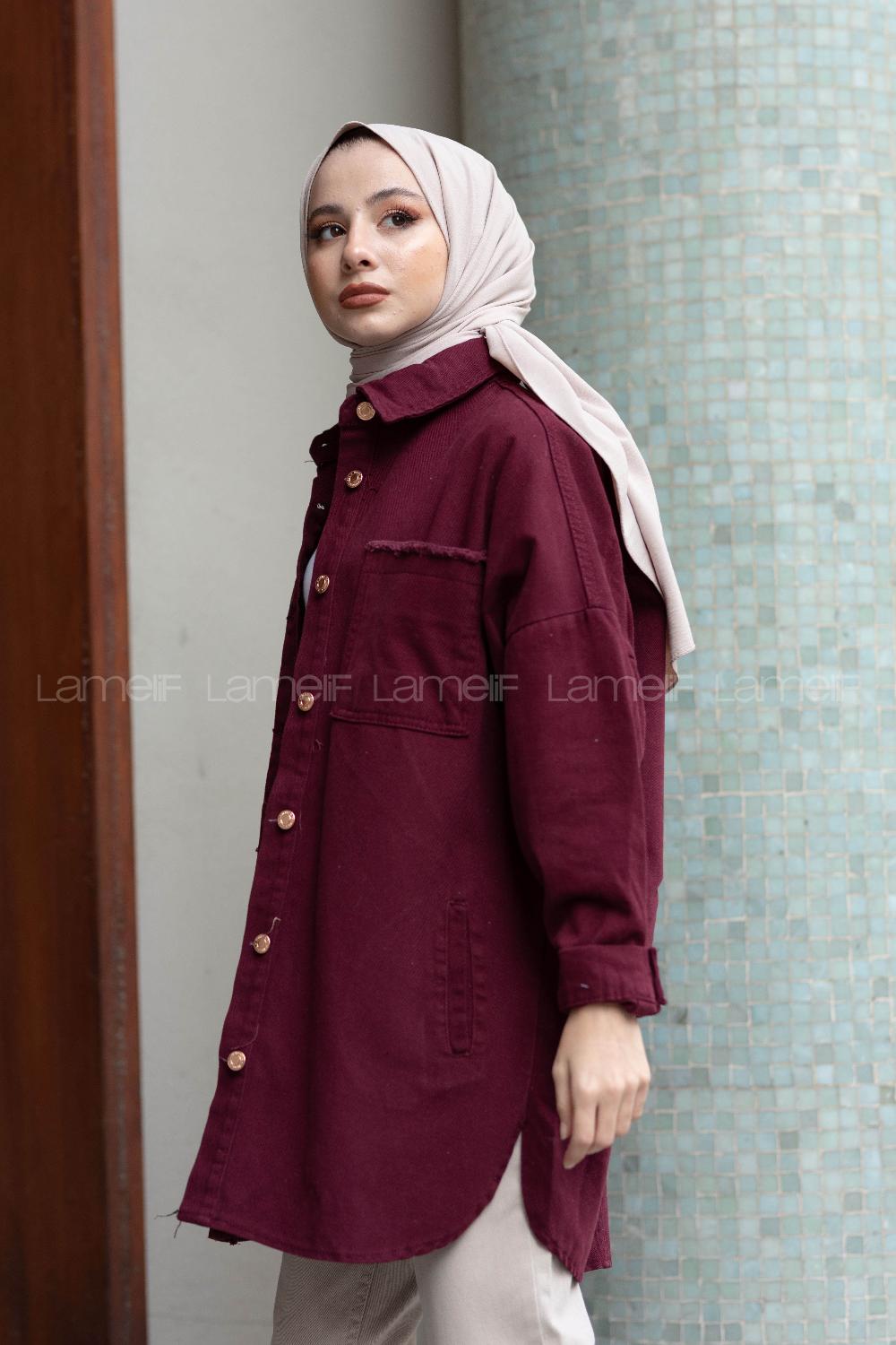 Modalamelif Oversize Cepli Kot Ceket Bordo