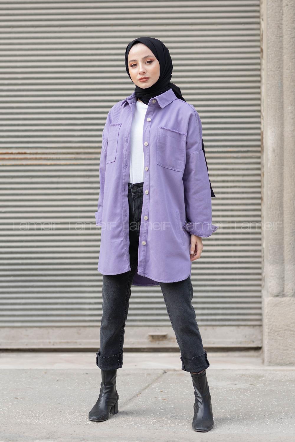 Modalamelif Oversize Cepli Kot Ceket Lila
