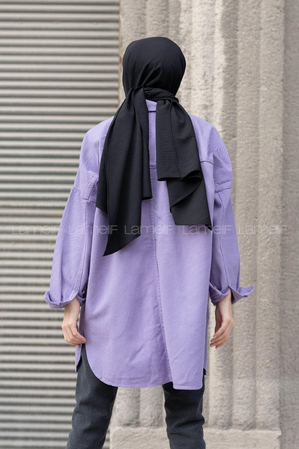 Modalamelif Oversize Cepli Kot Ceket Lila