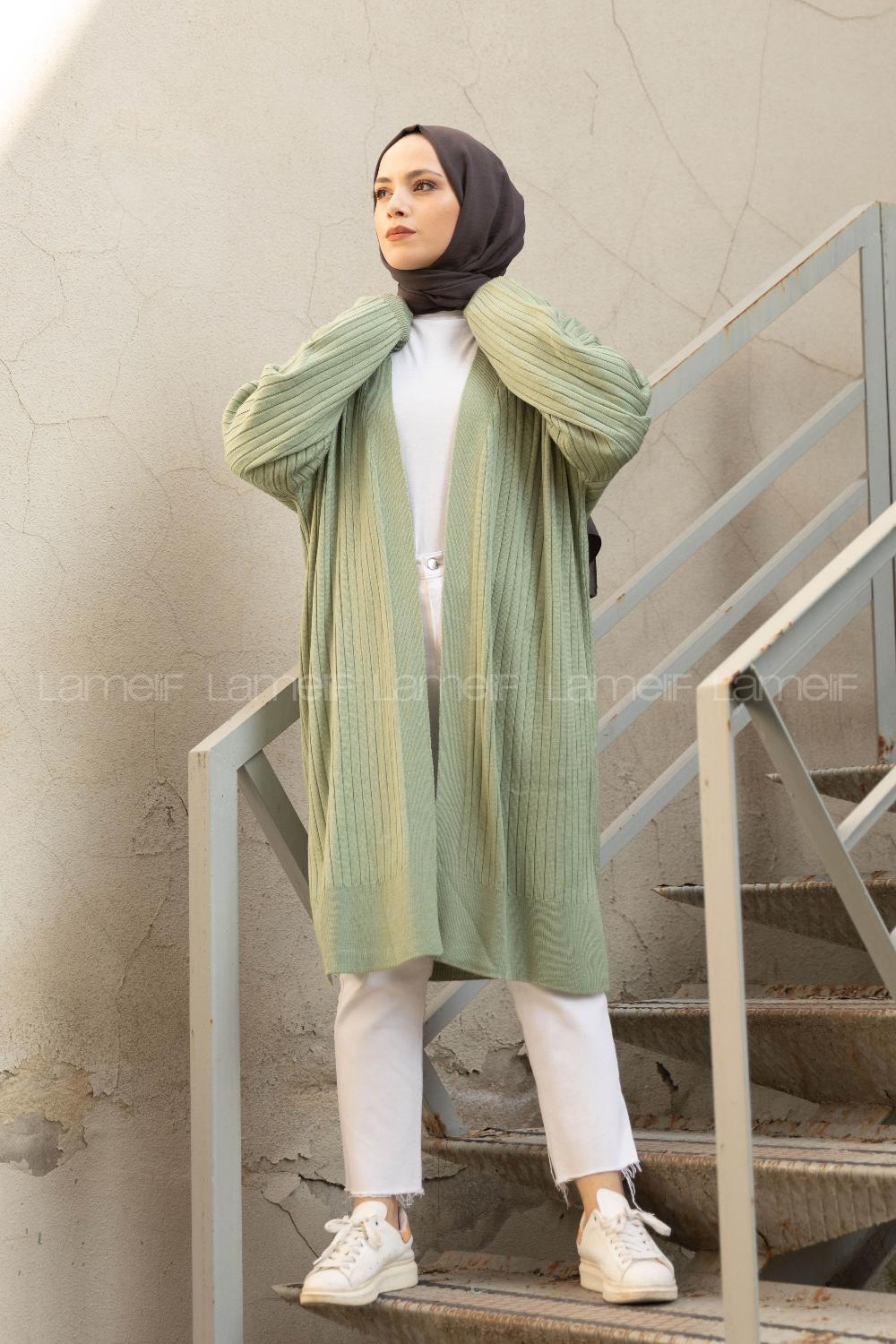 Modalamelif Salaş Fitilli Triko Hırka Çağla