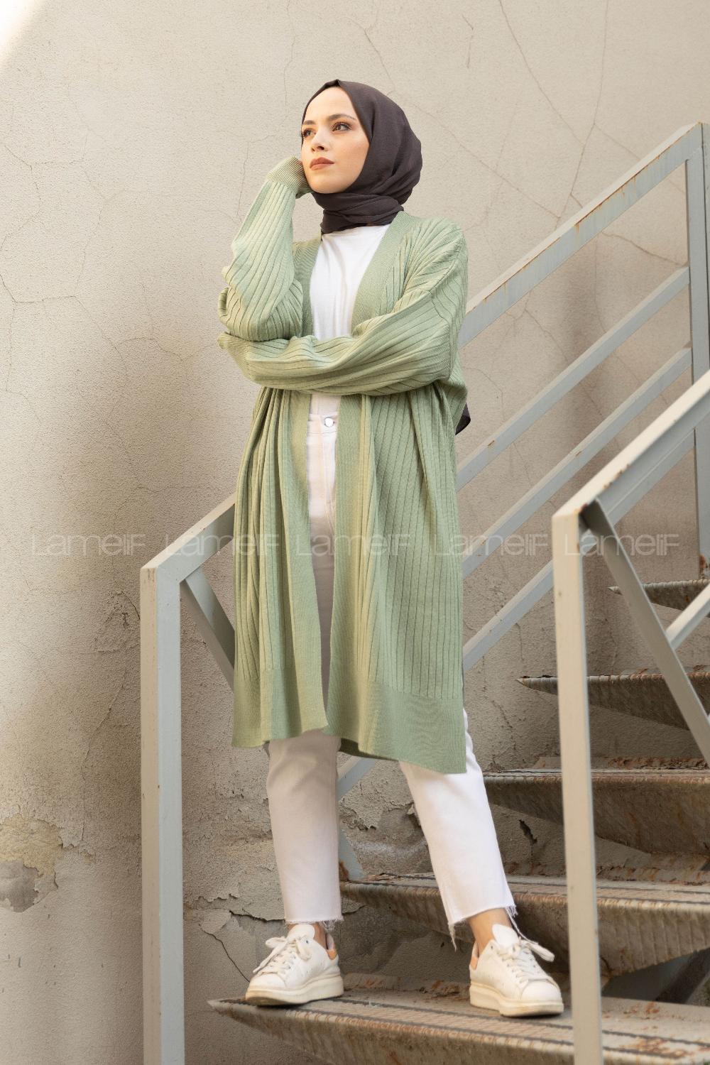 Modalamelif Salaş Fitilli Triko Hırka Çağla