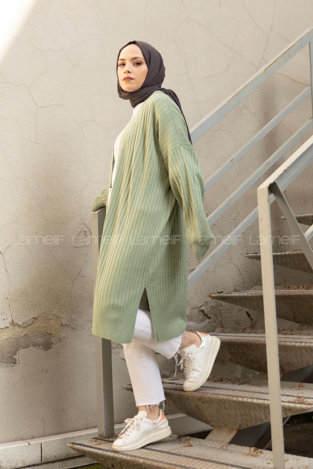 Modalamelif Salaş Fitilli Triko Hırka Çağla