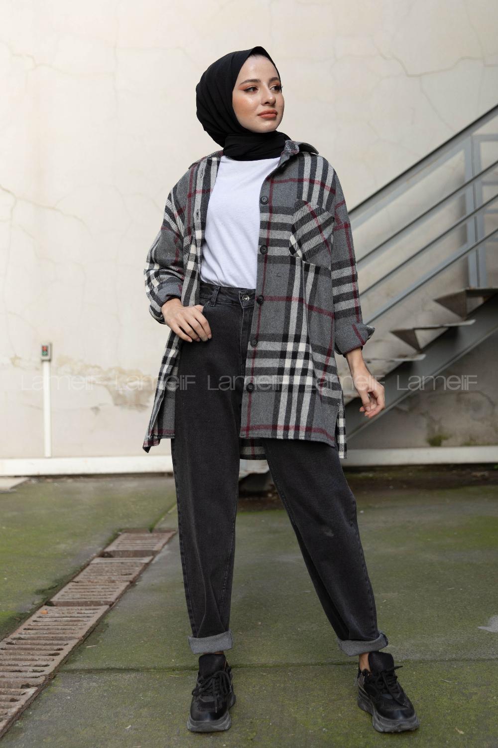 Modalamelif Tek Cepli Oduncu Gömlek Bordo Gri