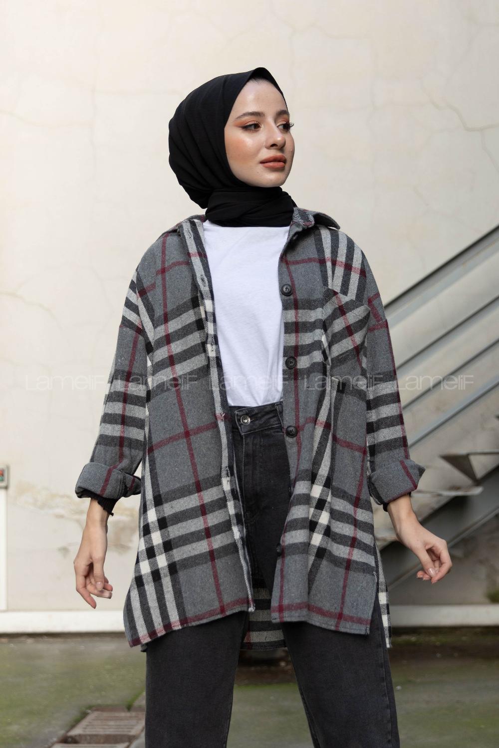 Modalamelif Tek Cepli Oduncu Gömlek Bordo Gri