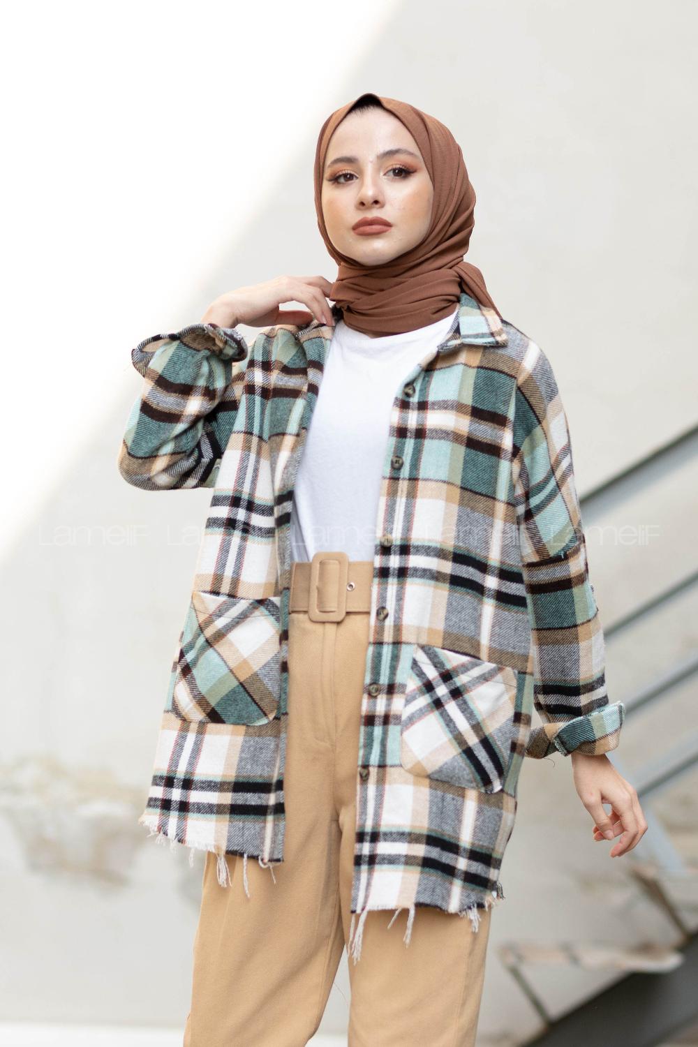 Modalamelif Yarasa Kol Oduncu Gömlek Ekru Mint