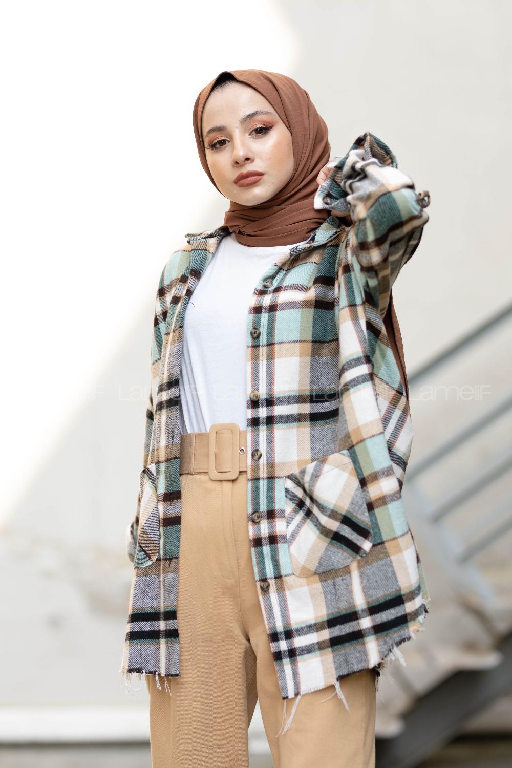 Modalamelif Yarasa Kol Oduncu Gömlek Ekru Mint