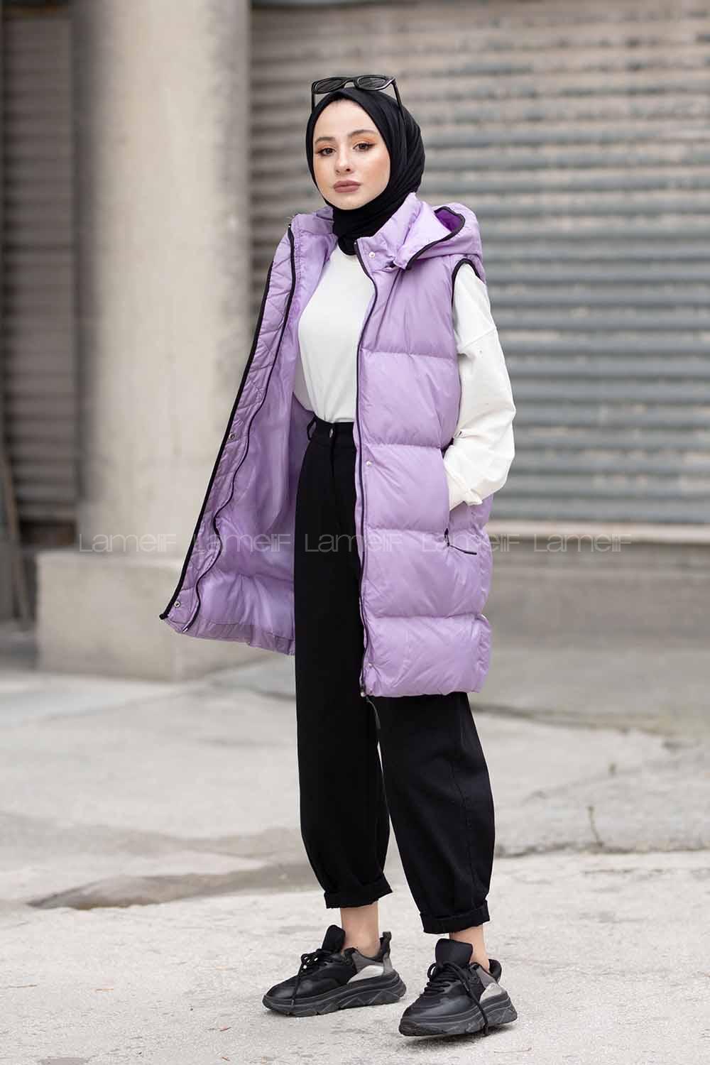 Modalamelif Arkası Lastikli Şişme Yelek Lila