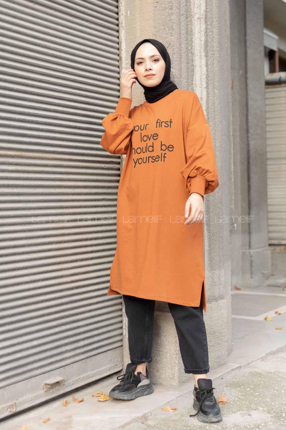 Modalamelif Balon Kol Love Tunik Kiremit