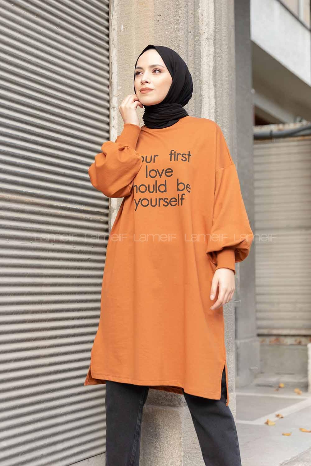 Modalamelif Balon Kol Love Tunik Kiremit