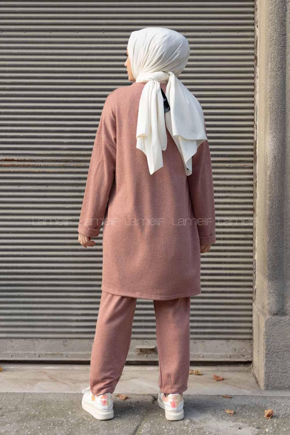 Modalamelif Bisiklet Yaka İkili Triko Takım Pudra