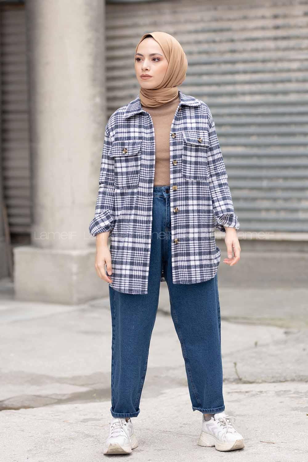 Modalamelif Çift Cepli Ekose Desen Gömlek İndigo