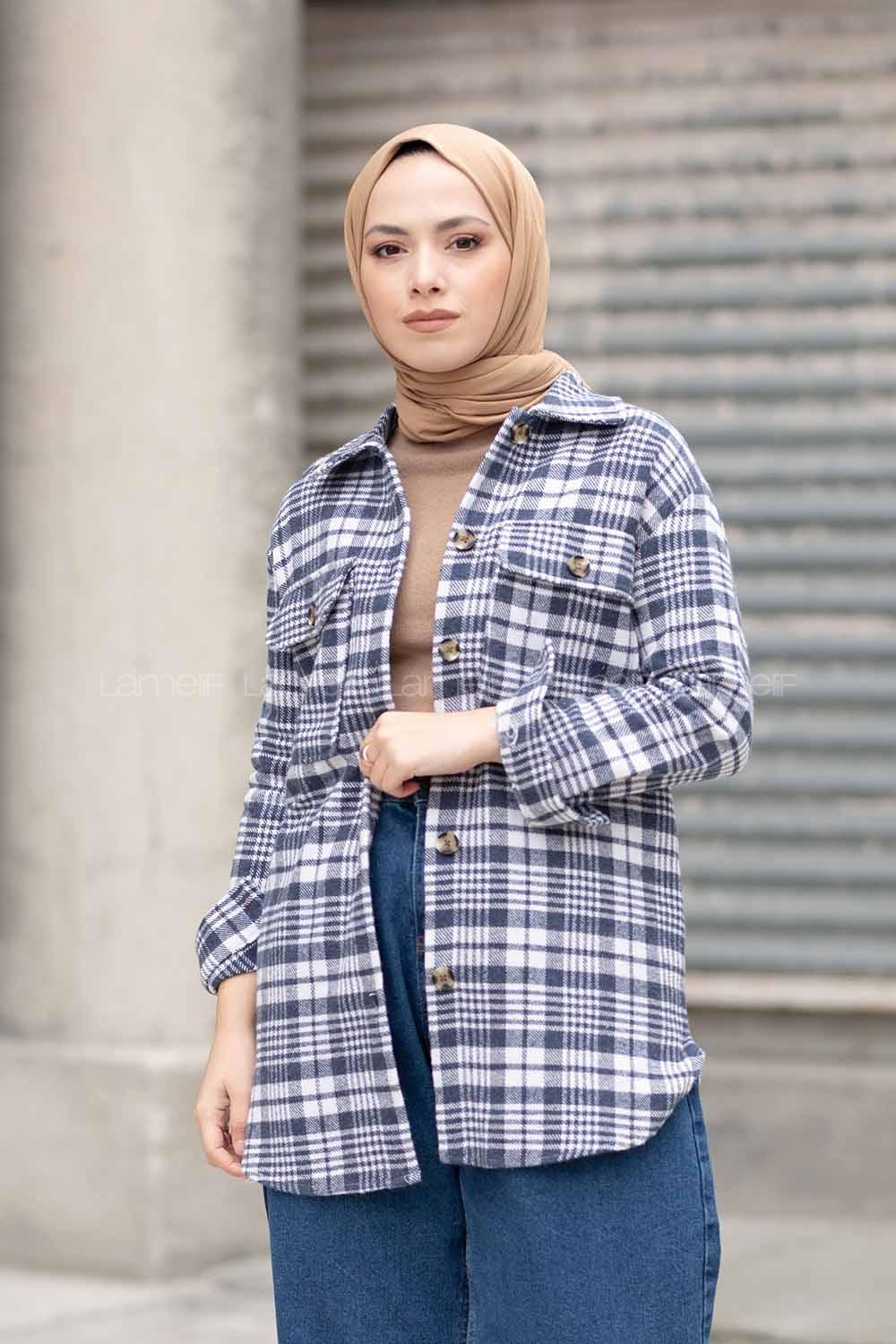 Modalamelif Çift Cepli Ekose Desen Gömlek İndigo