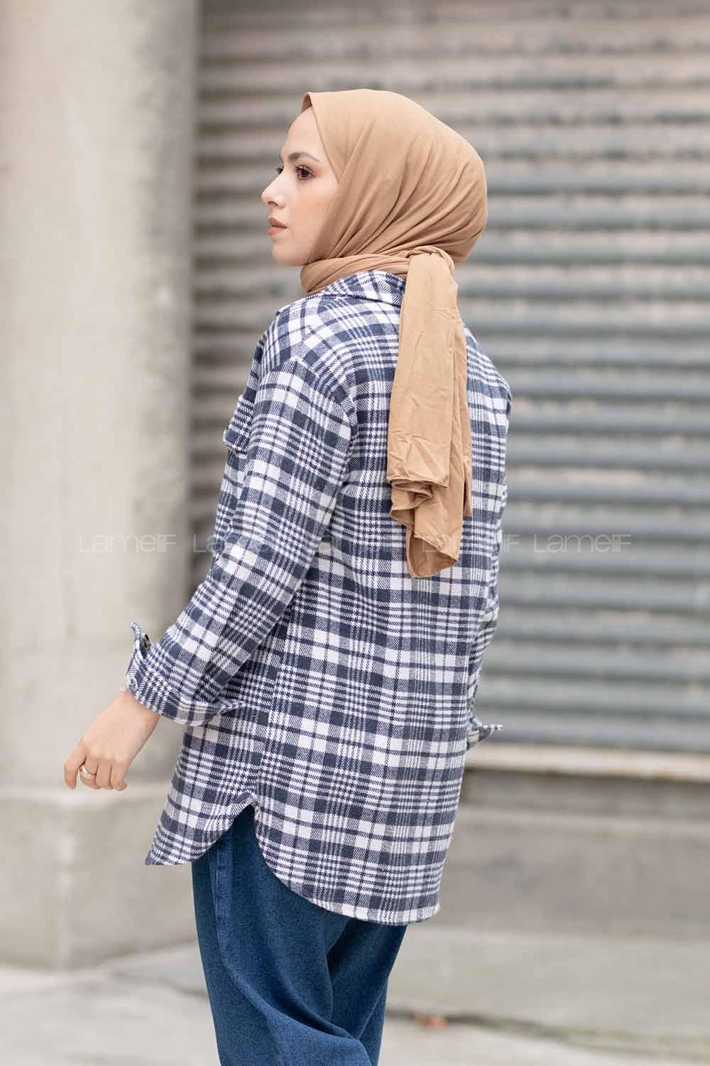 Modalamelif Çift Cepli Ekose Desen Gömlek İndigo