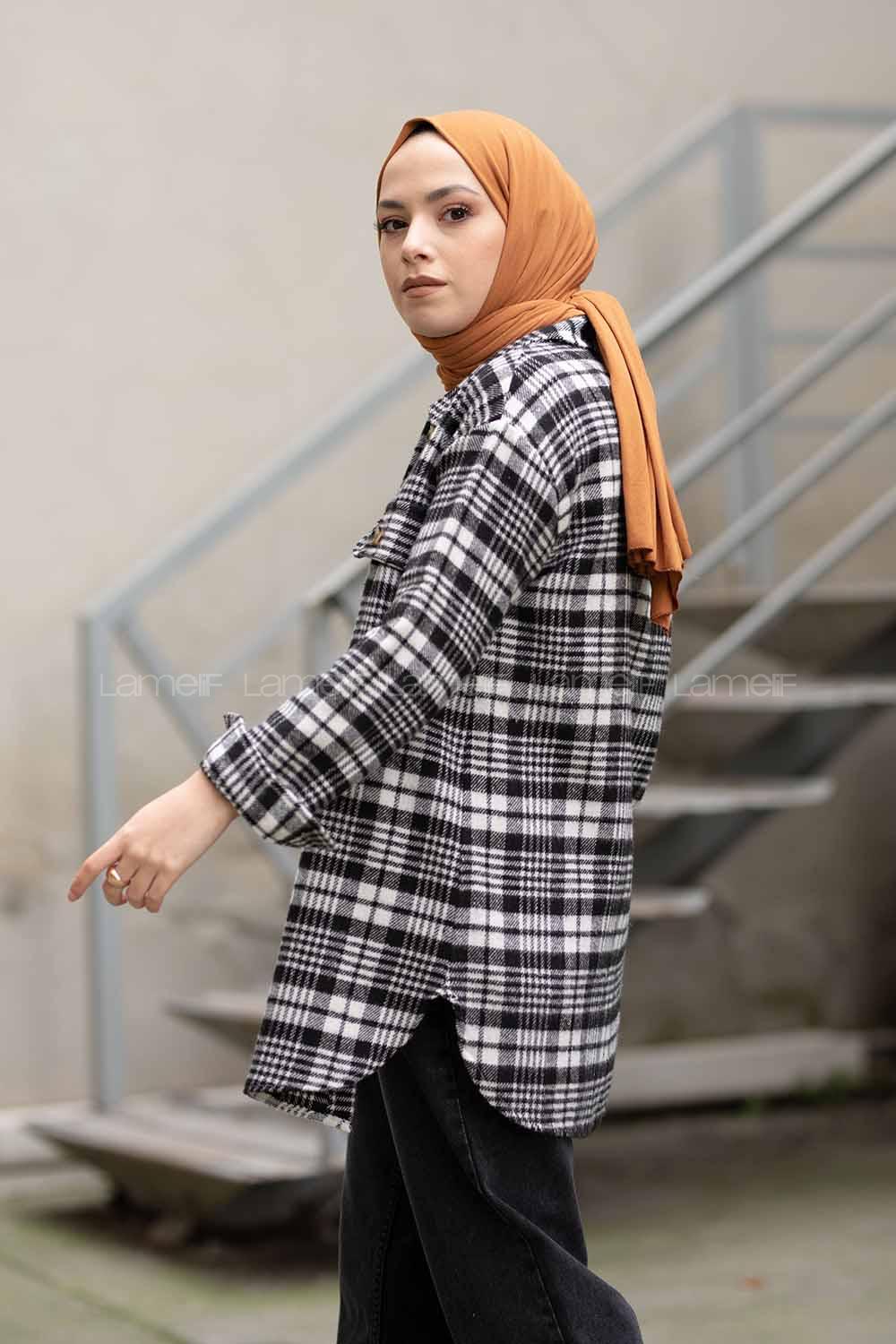 Modalamelif Çift Cepli Ekose Desen Gömlek Siyah