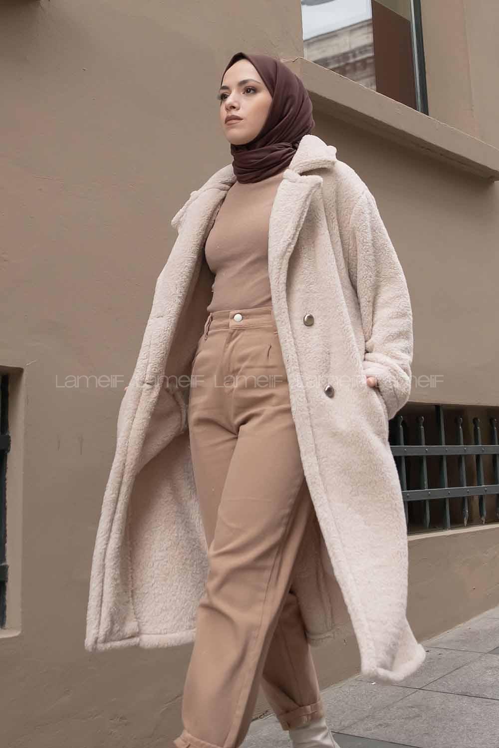 Modalamelif Çift Cepli Uzun Peluş Kaban Taş