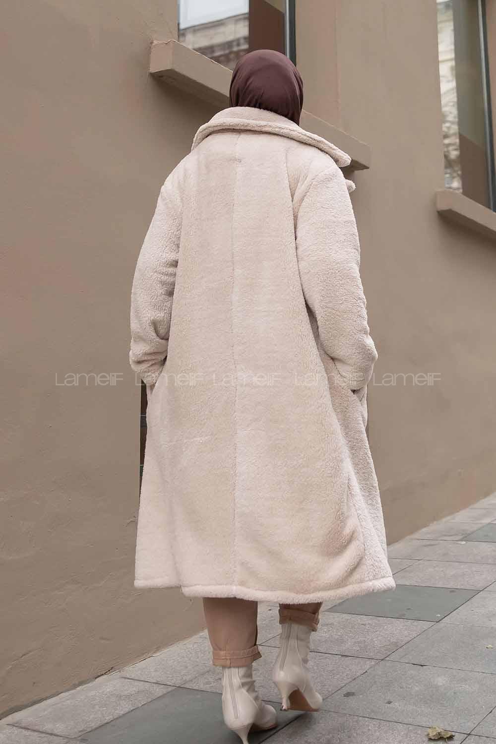 Modalamelif Çift Cepli Uzun Peluş Kaban Taş