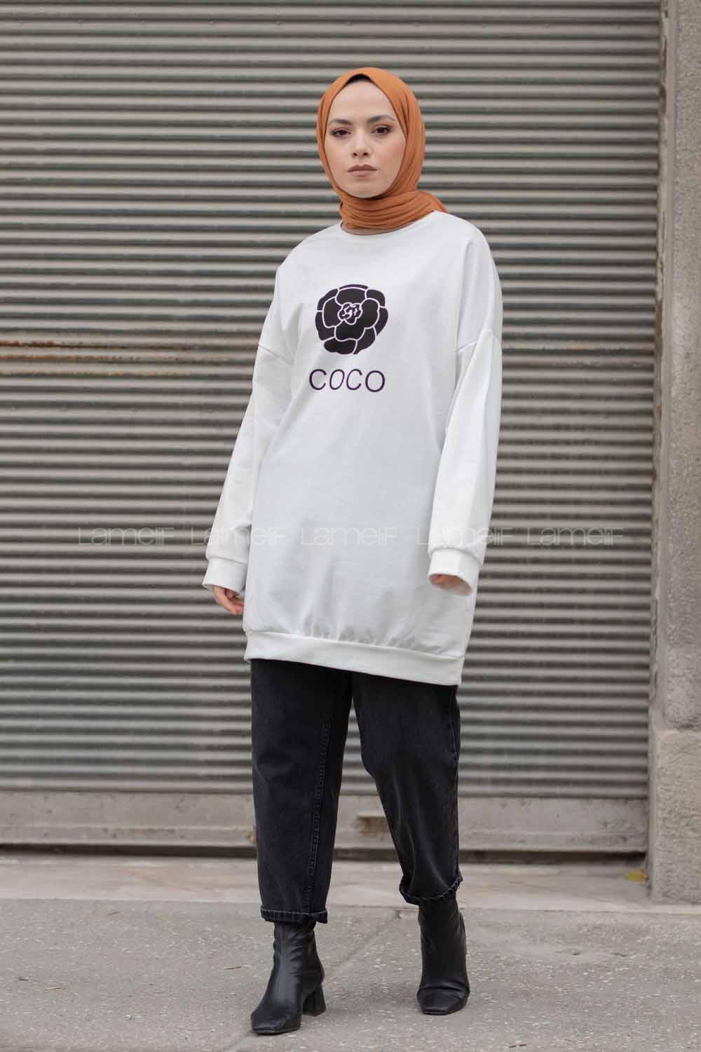 Modalamelif Coco Baskılı Sweatshirt Ekru Siyah
