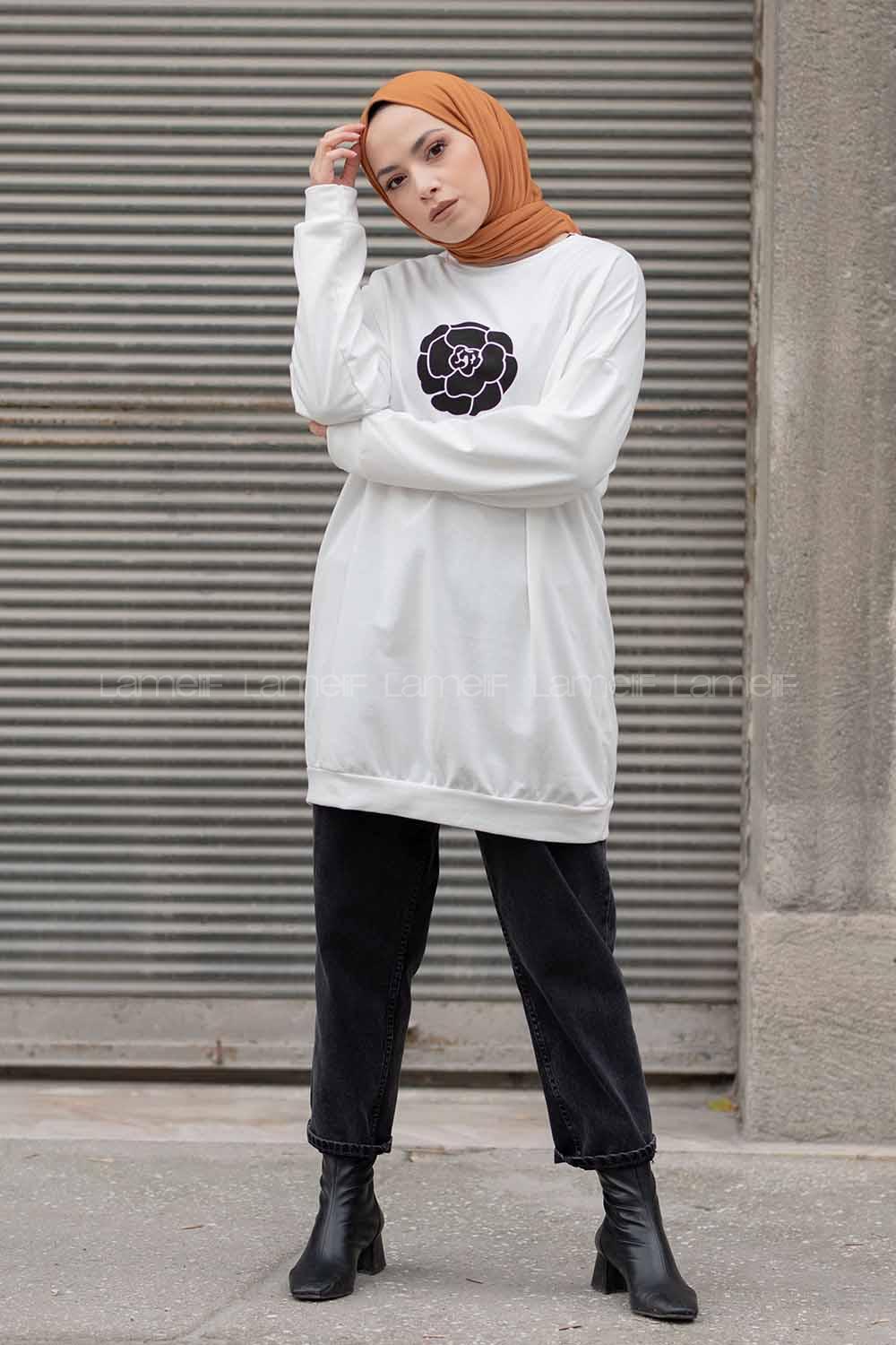 Modalamelif Coco Baskılı Sweatshirt Ekru Siyah