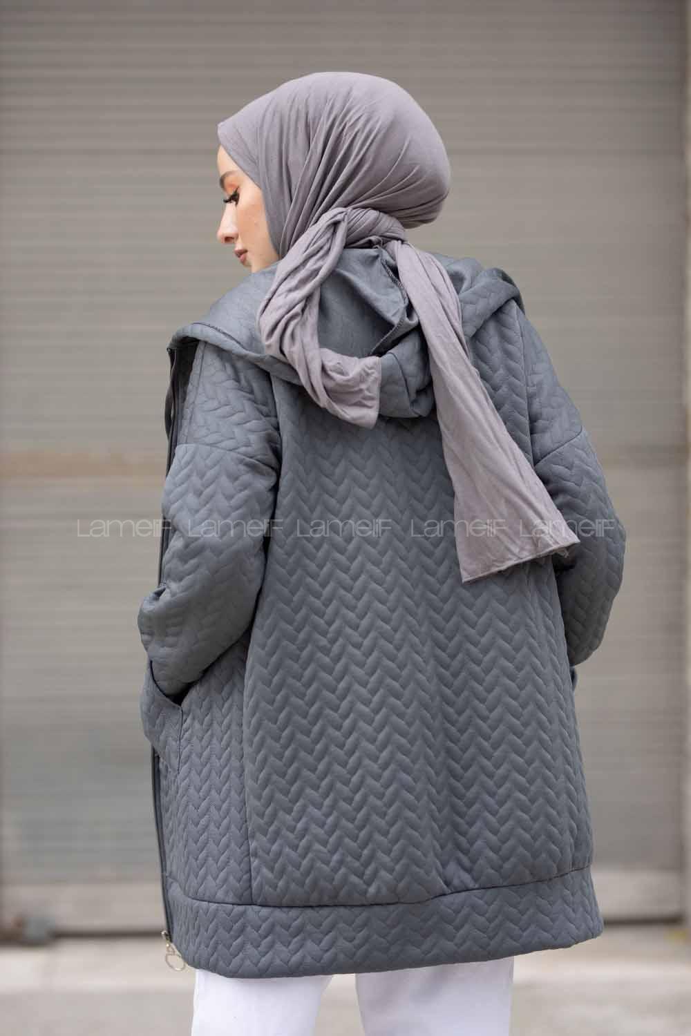 Modalamelif Kapşonlu Kapitone Hırka Bohem Gri