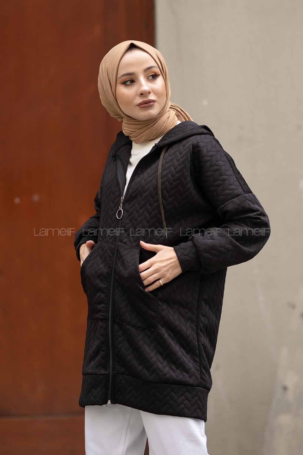 Modalamelif Kapşonlu Kapitone Hırka Siyah