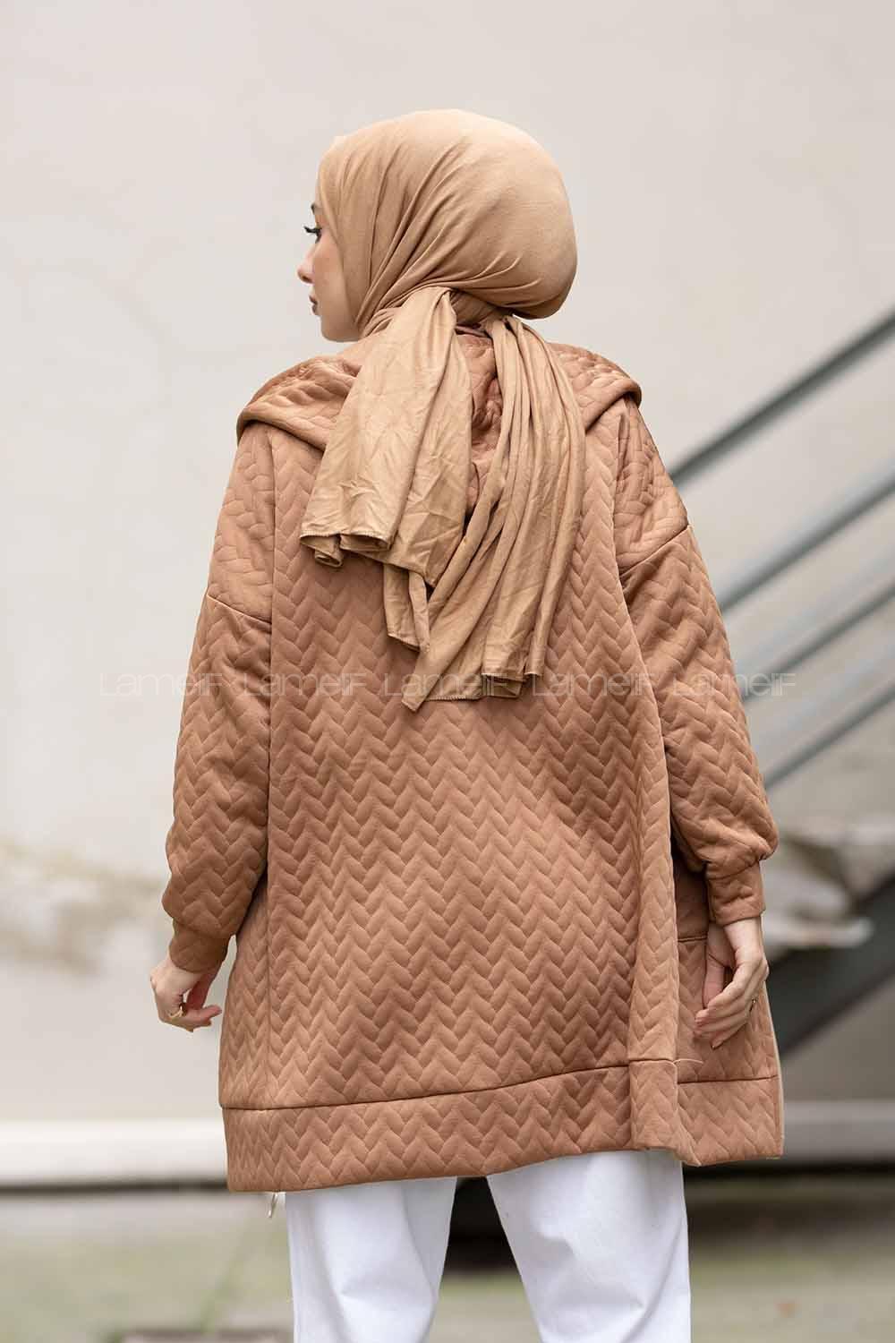 Modalamelif  Kapşonlu Kapitone Hırka Sütlü Kahve