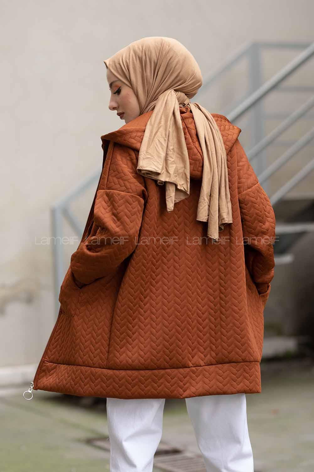 Modalamelif Kapşonlu Kapitone Hırka Taba