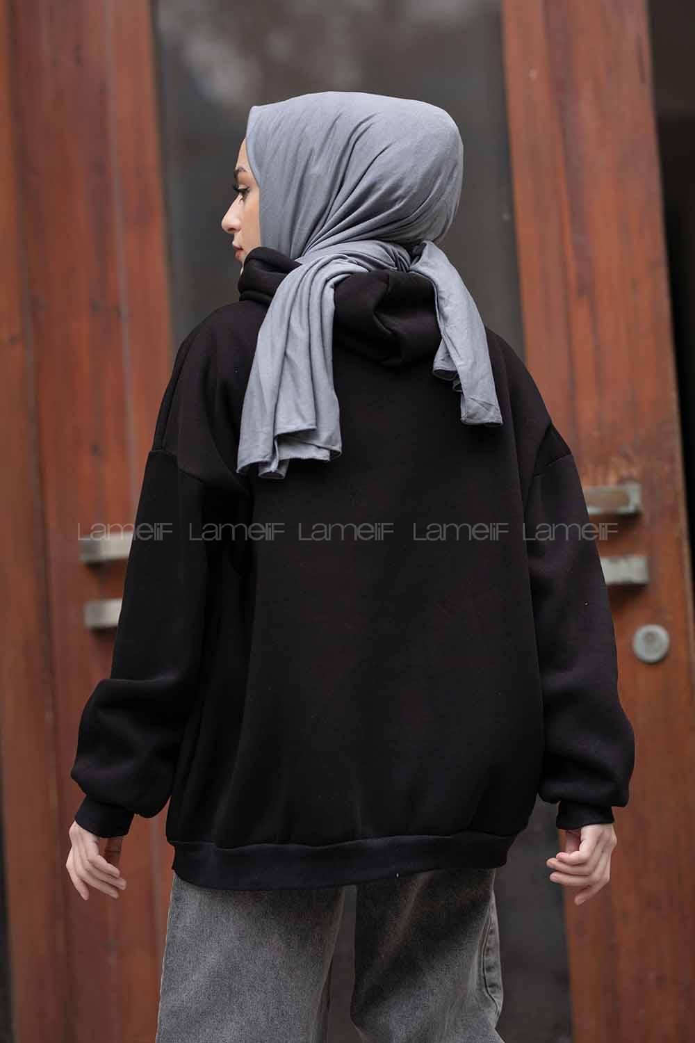 Modalamelif Kapşonlu Salaş Sweatshirt Siyah