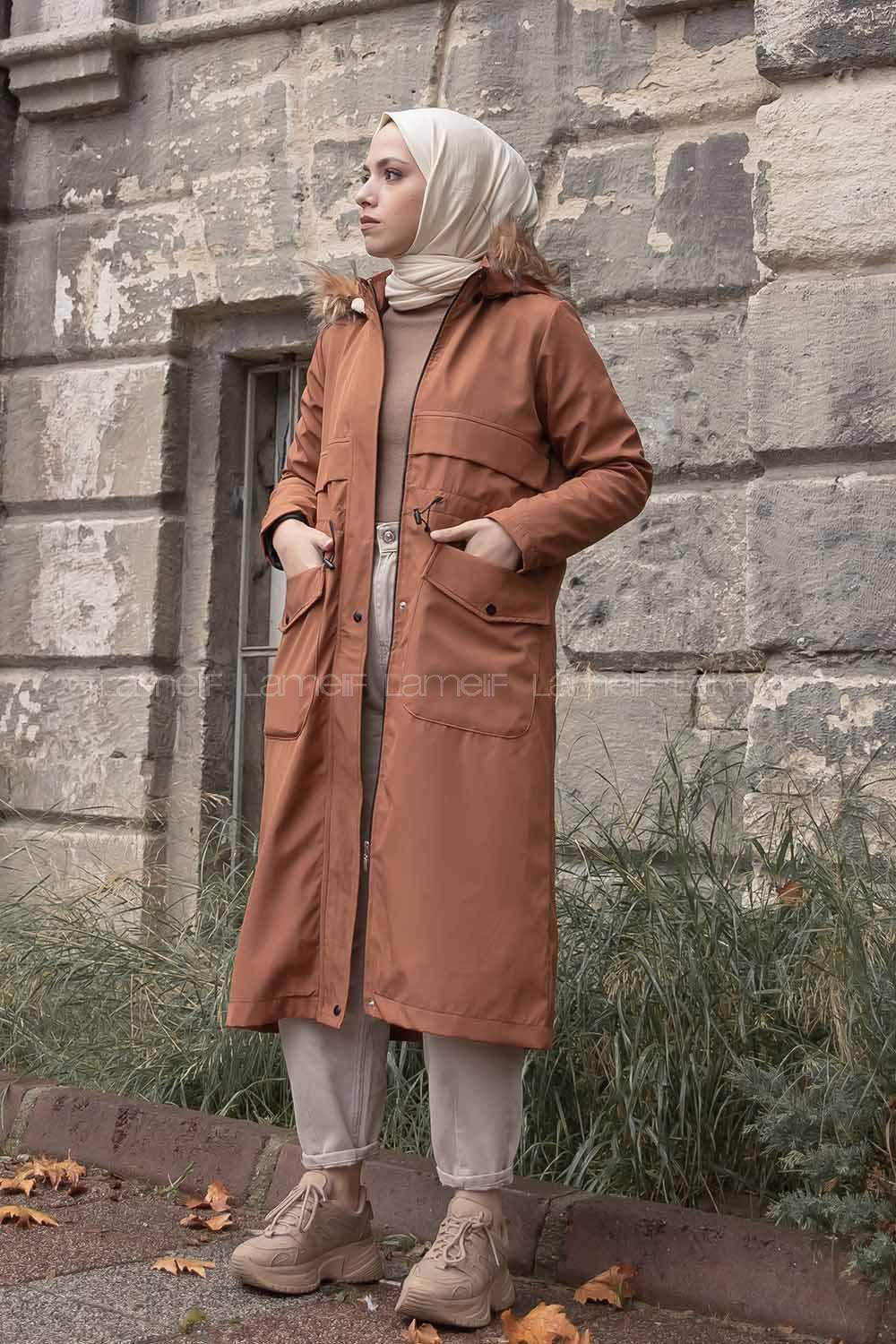 Modalamelif Körük Cepli kapşonlu Mont Camel