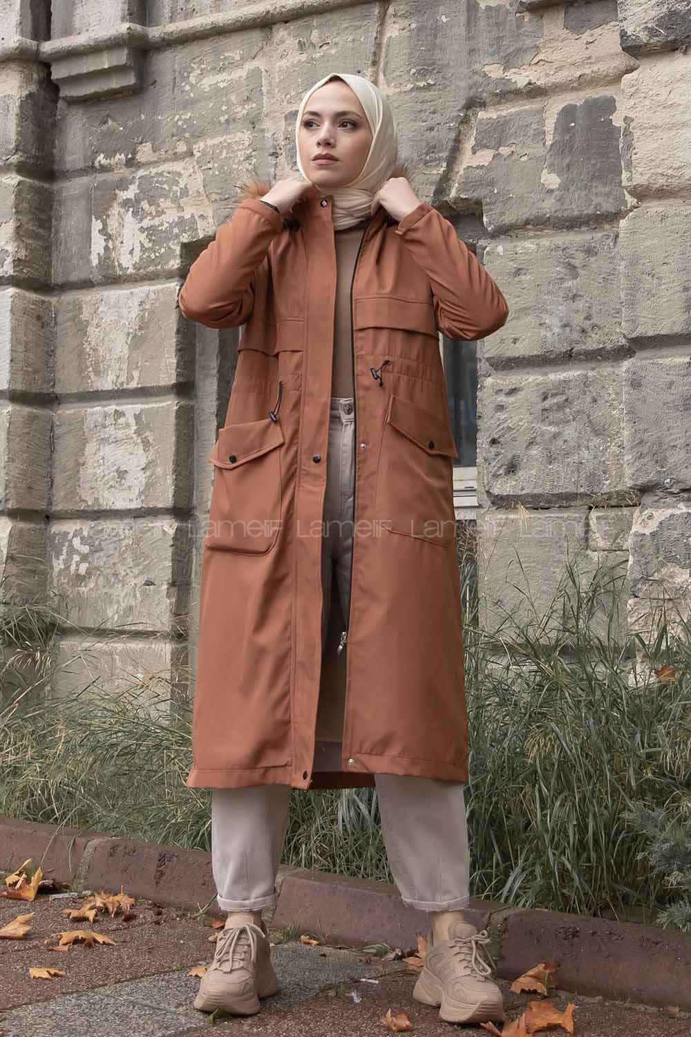 Modalamelif Körük Cepli kapşonlu Mont Camel