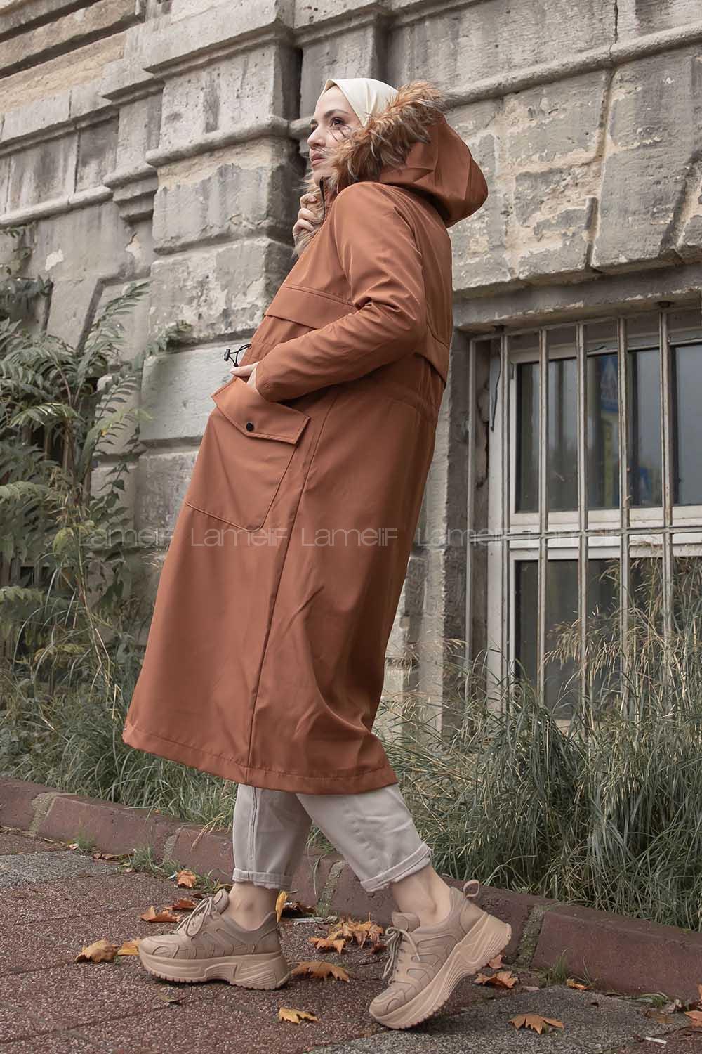 Modalamelif Körük Cepli kapşonlu Mont Camel