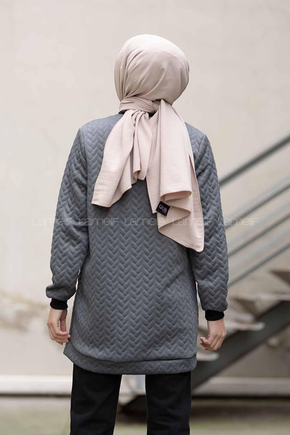 Modalamelif Önü Fermuarlı Kapitone Hırka Bohem Gri