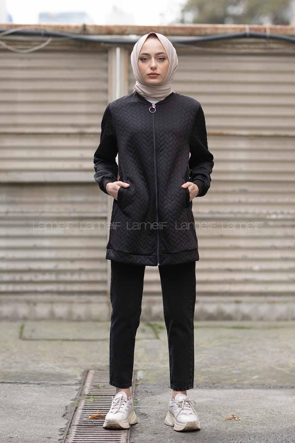 Modalamelif Önü Fermuarlı Kapitone Hırka Siyah