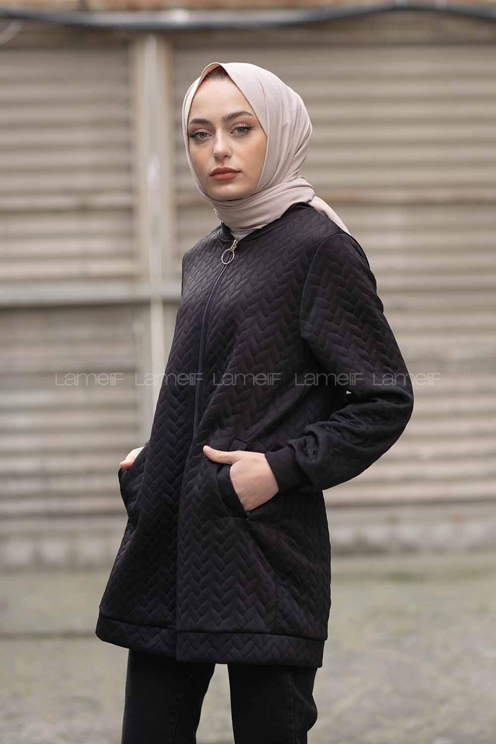 Modalamelif Önü Fermuarlı Kapitone Hırka Siyah