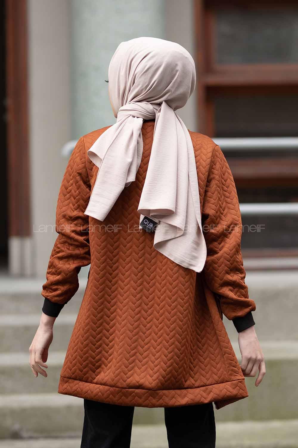 Modalamelif Önü Fermuarlı Kapitone Hırka Taba