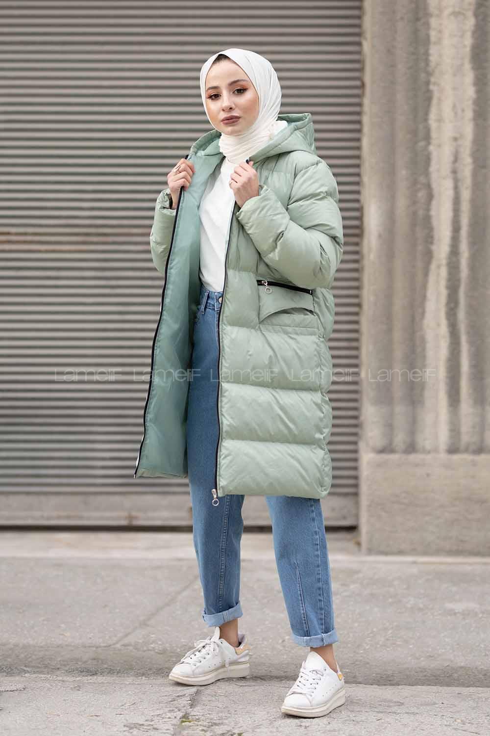 Modalamelif Önü Fermuarlı Şişme Mont Mint Yeşili