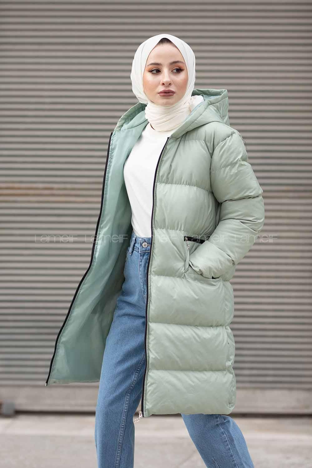 Modalamelif Önü Fermuarlı Şişme Mont Mint Yeşili