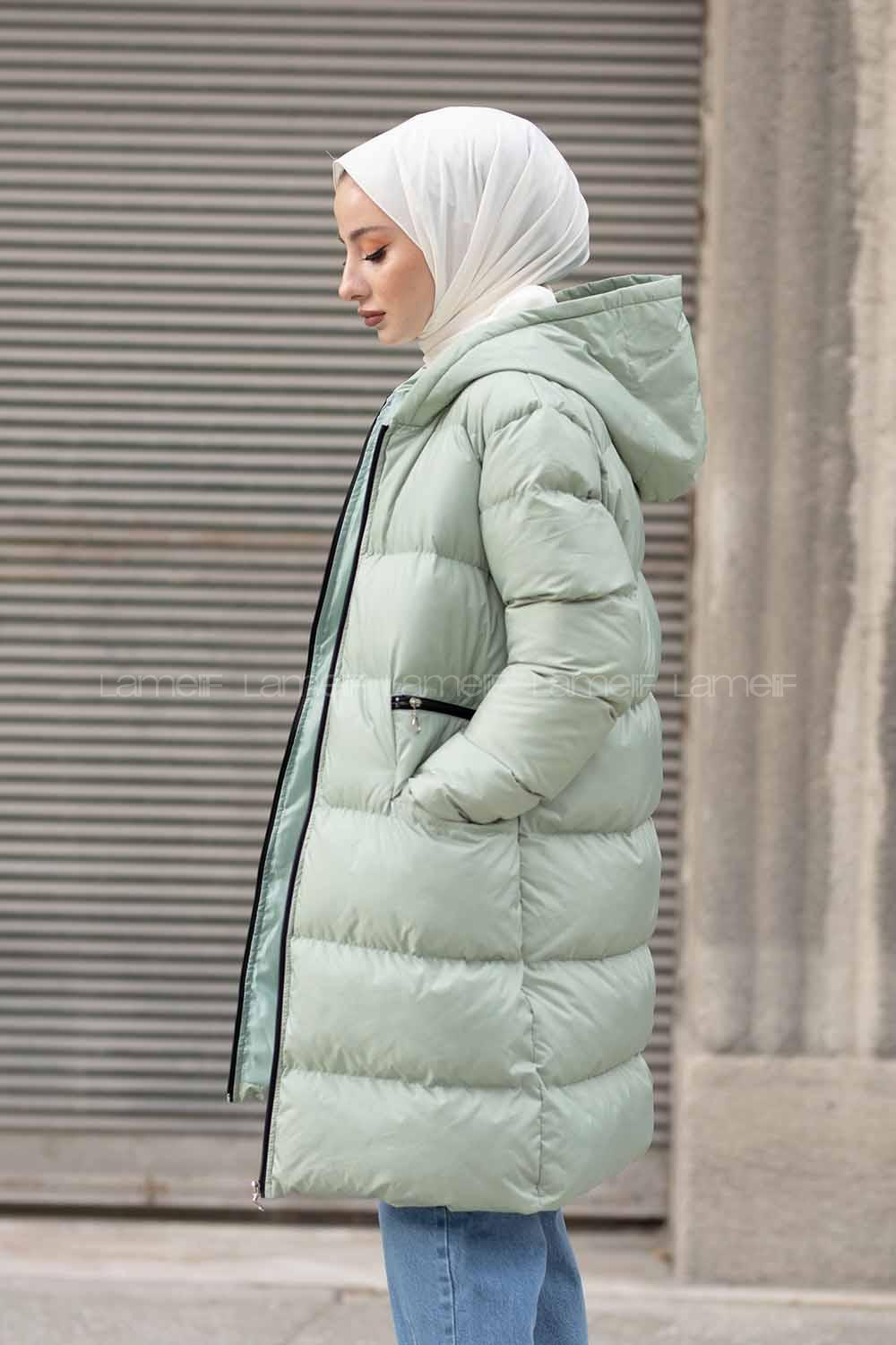 Modalamelif Önü Fermuarlı Şişme Mont Mint Yeşili