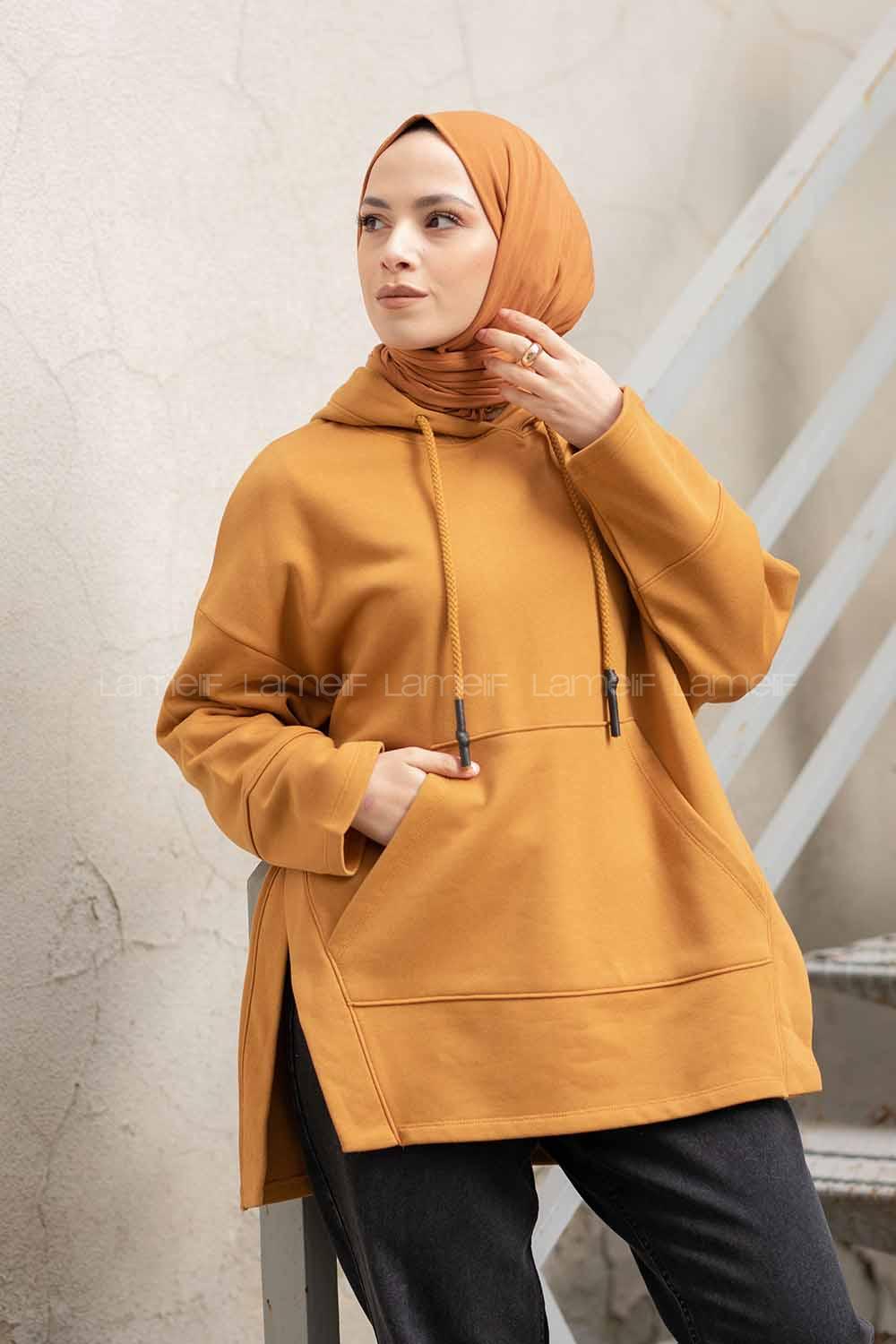 Modalamelif Isabella Düşük Kol Z Üç İplik Sweat Hardal Sarısı