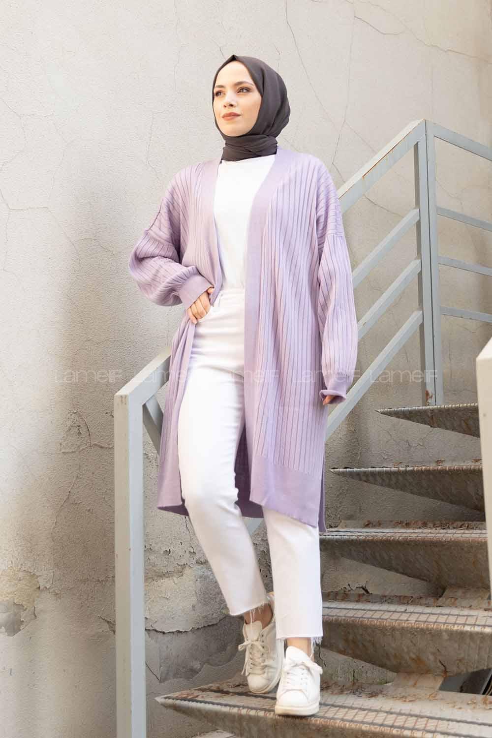 Modalamelif Salaş Fitilli Triko Hırka Lila