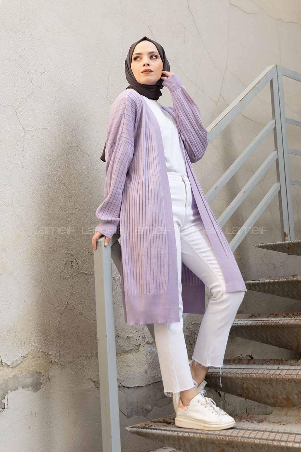 Modalamelif Salaş Fitilli Triko Hırka Lila