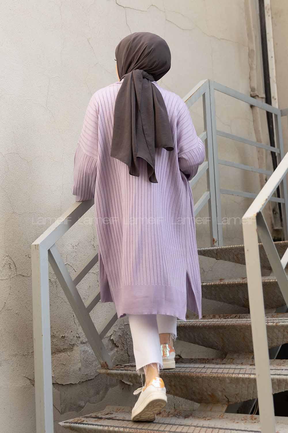 Modalamelif Salaş Fitilli Triko Hırka Lila