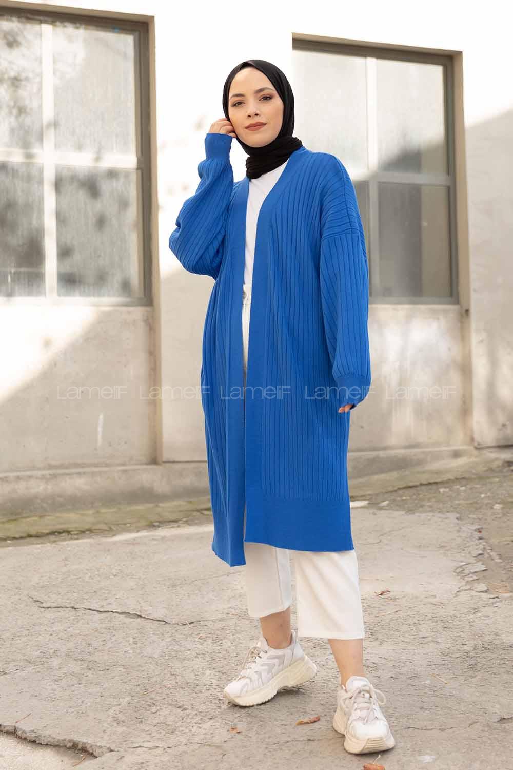 Modalamelif Salaş Fitilli Triko Hırka Saks Mavisi