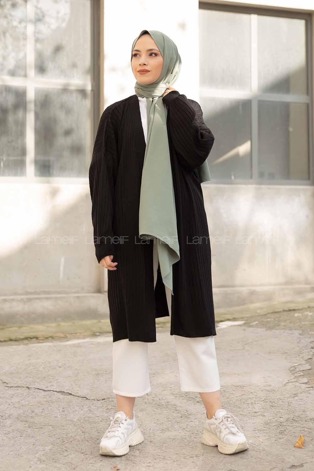 Modalamelif Salaş Fitilli Triko Hırka Siyah