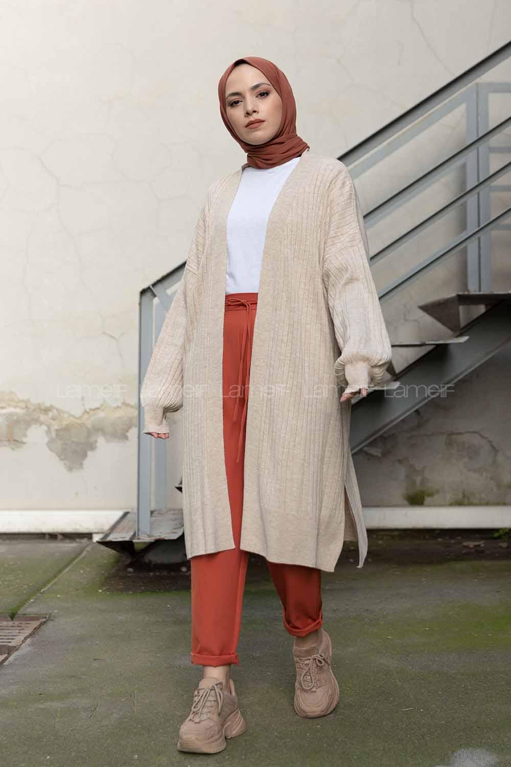 Modalamelif Salaş Fitilli Triko Hırka Taş Rengi