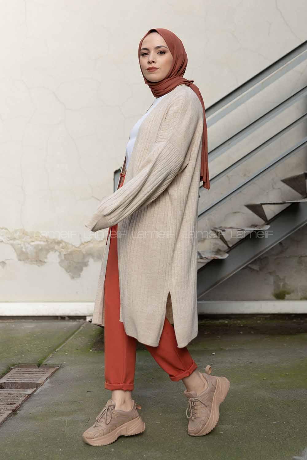 Modalamelif Salaş Fitilli Triko Hırka Taş Rengi