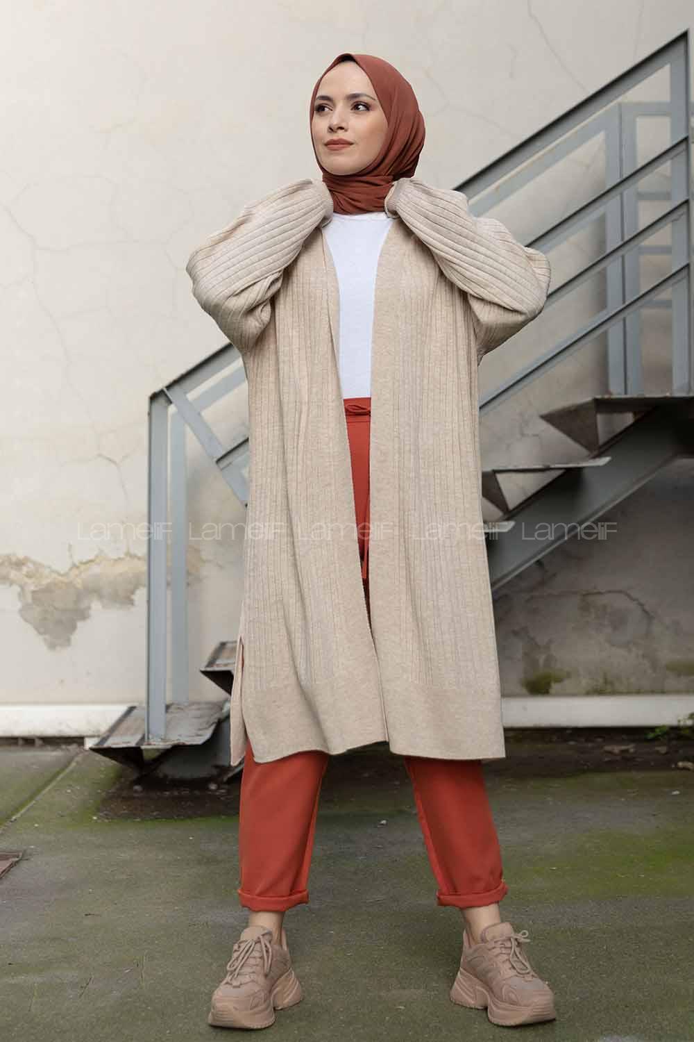 Modalamelif Salaş Fitilli Triko Hırka Taş Rengi