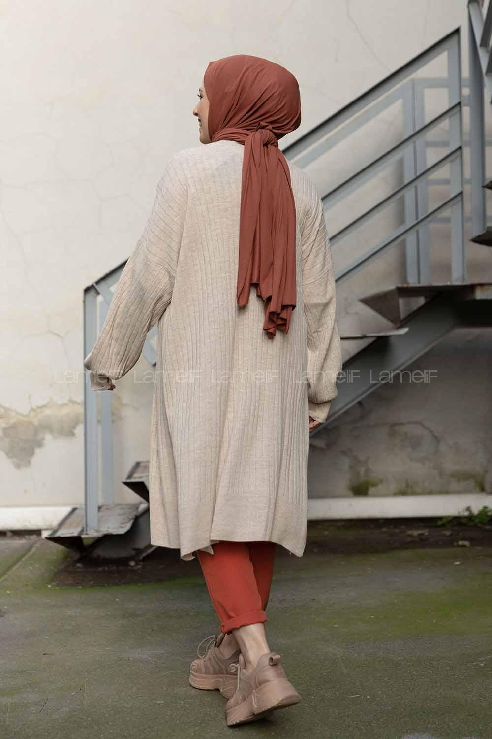 Modalamelif Salaş Fitilli Triko Hırka Taş Rengi