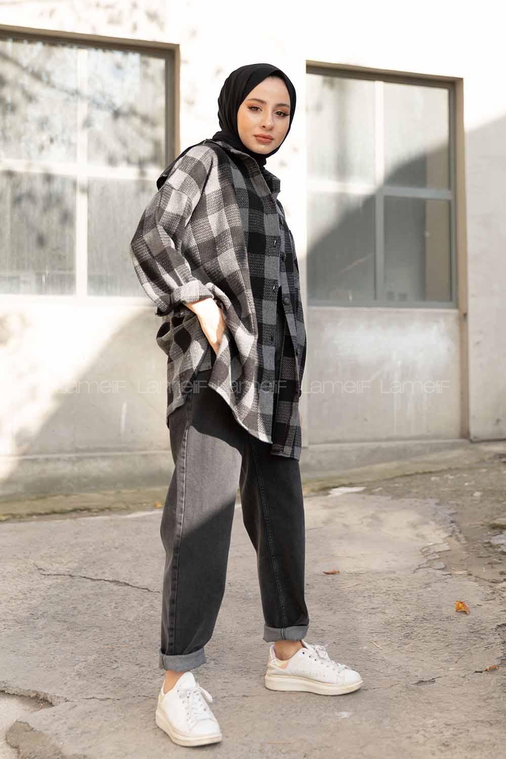 Modalamelif Tek Cepli Oduncu Gömlek Gri Siyah