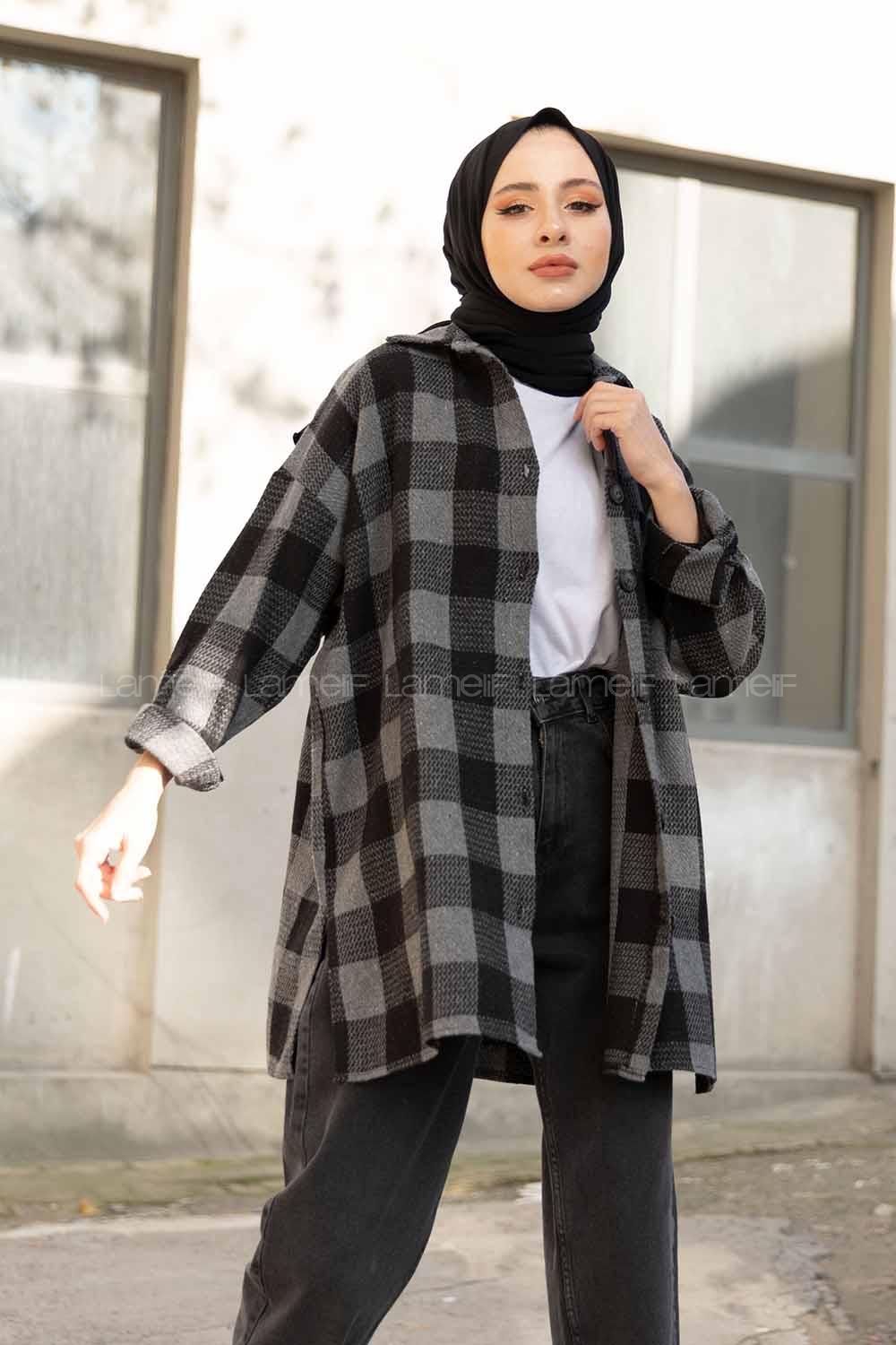 Modalamelif Tek Cepli Oduncu Gömlek Gri Siyah