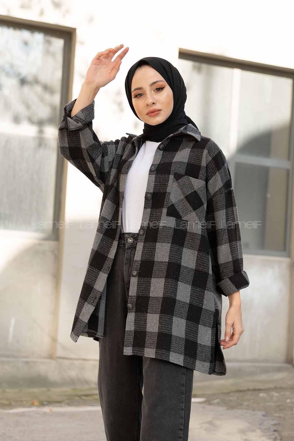 Modalamelif Tek Cepli Oduncu Gömlek Gri Siyah